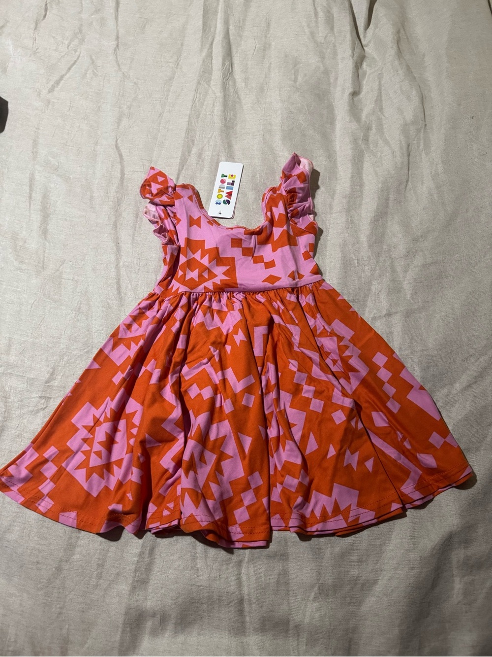 NWT Dot Dot Smile Girls Size 2T Pink & Orange Geometric Ruffle Sleeve Dress nwt